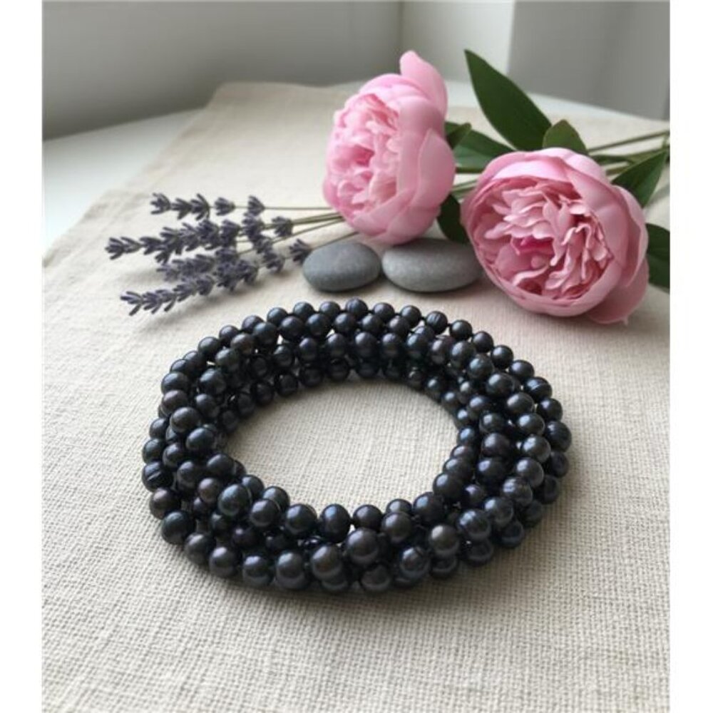 96 Inch Black Freshwater Pearl Necklace Long Endless Strand 8mm Knotted Opera